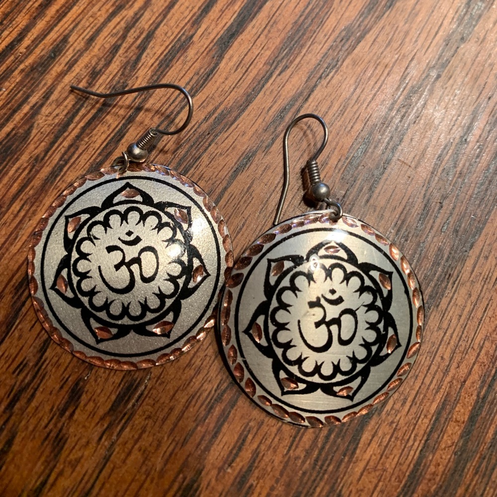 Copper and silver OM symbol earrings